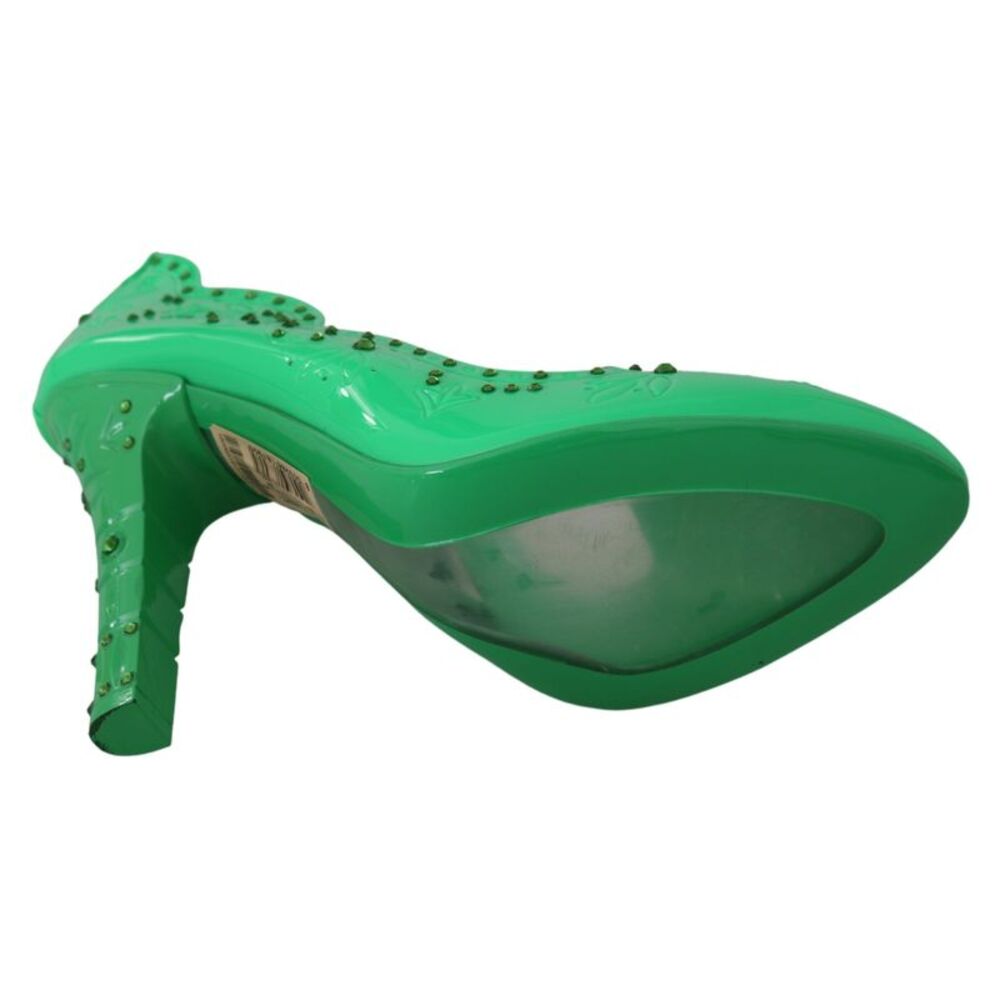 Dolce & Gabbana Green Crystal Floral Heels CINDERELLA Women's Shoes